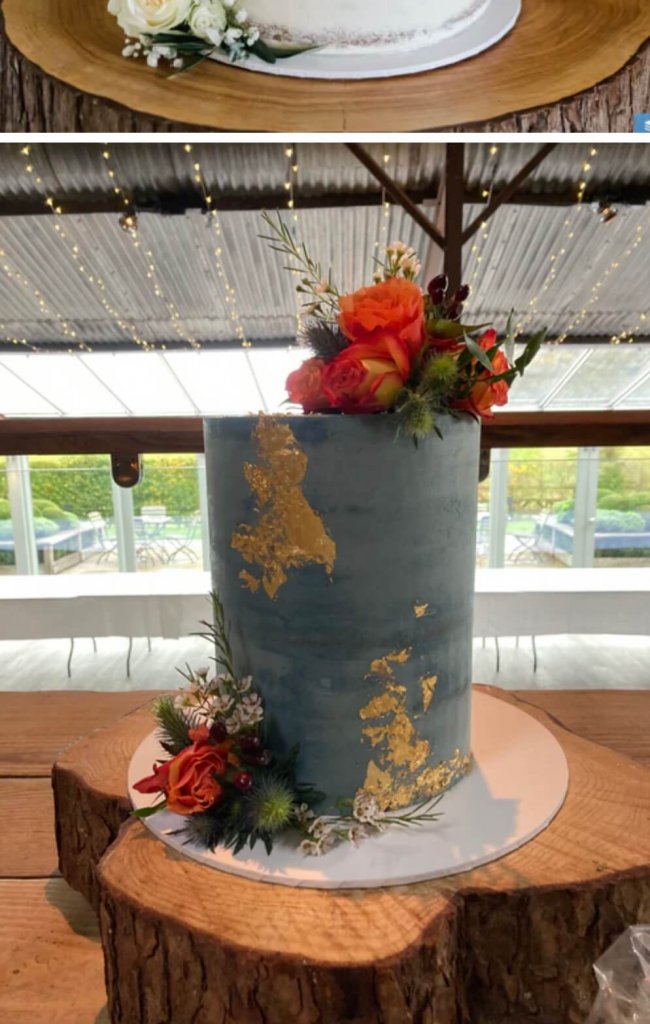 Cotswolds luxury wedding cake gold leaf and teal 4 vanilla pod bakery - luxury wedding cake designer
