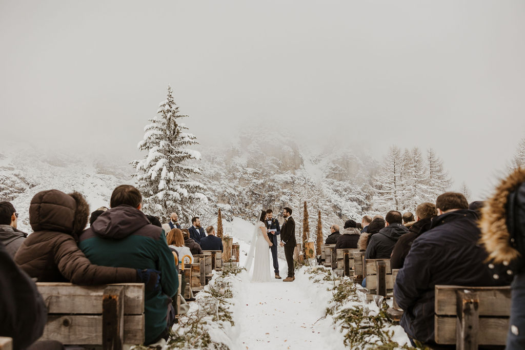 winter wedding ceremony on the snow 