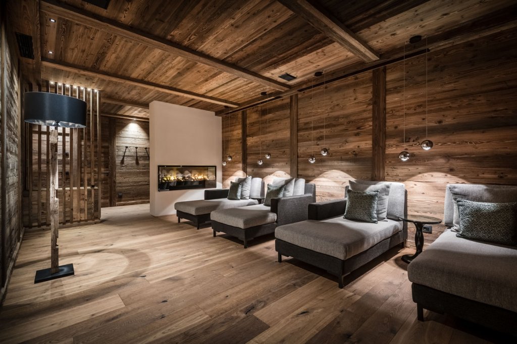 wooden spa beds at winter chalet 