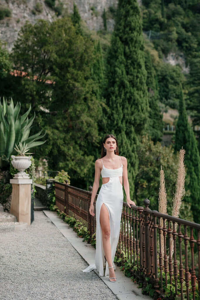  Lake Como wedding planner -Villa Cipressi wedding bride portrait in the terrace