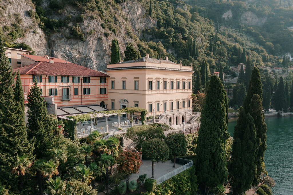 Hotel Villa Cipressi in Varenna Aerial drone image
