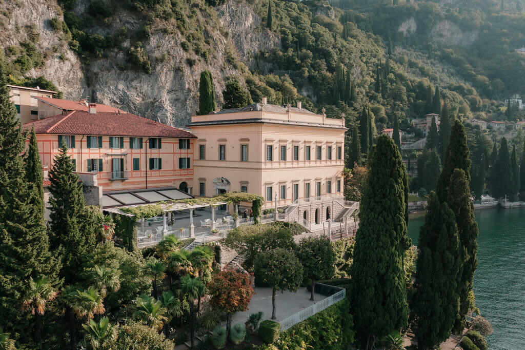 Villa Cipressi wedding venue drone view of villa and garden - Lake Como wedding planner
